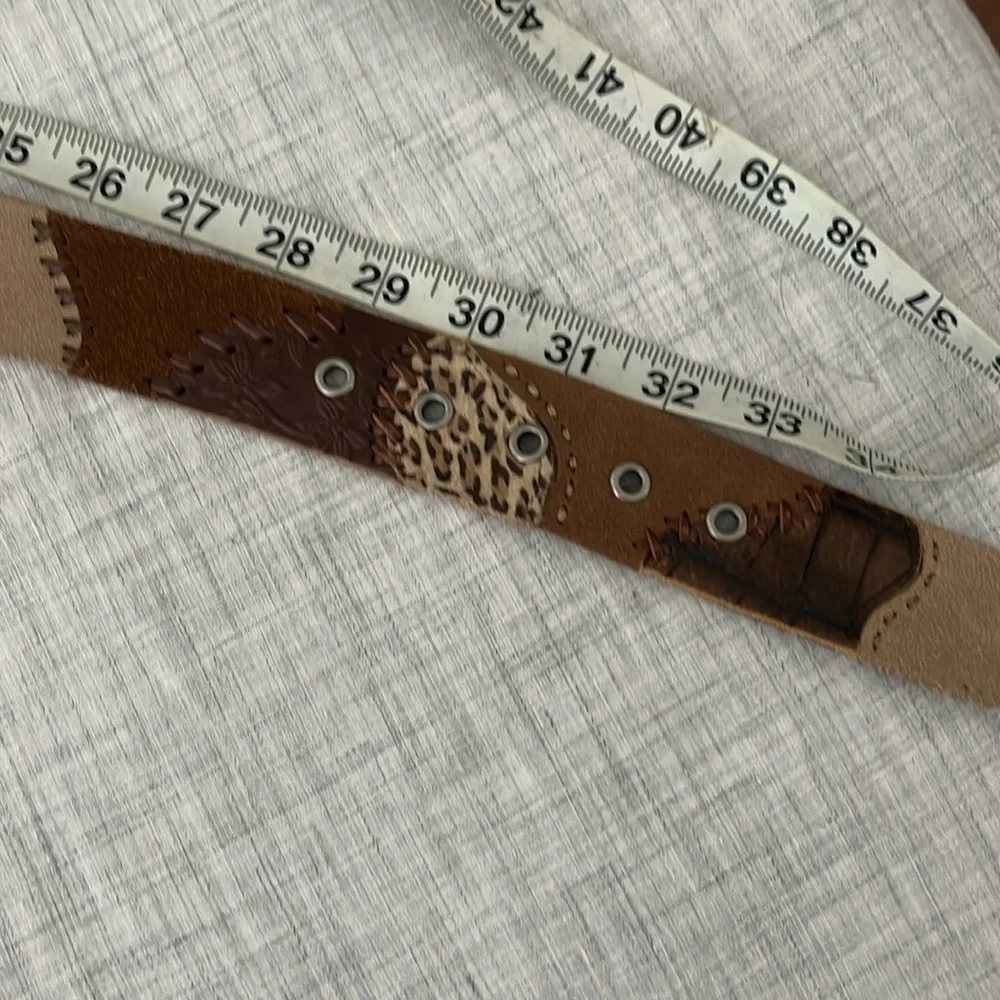 Vintage Y2K Fossil suede and leather patch belt with animal print